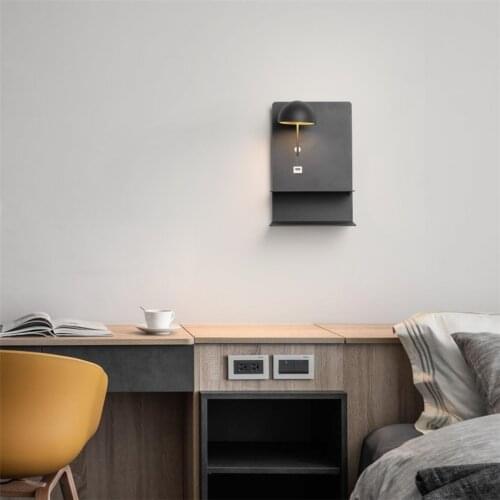 USB charging iron wall lamps modern luxury bedroom bedside study reading lamps hotel shelf sconces lights LED decor fixtures