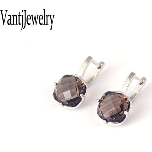 Elegant Natural Smoky Quartz Earrings Sterling 925 Silver for Woman Lady Party Birthday Jewelry Gift Box Free Shipping