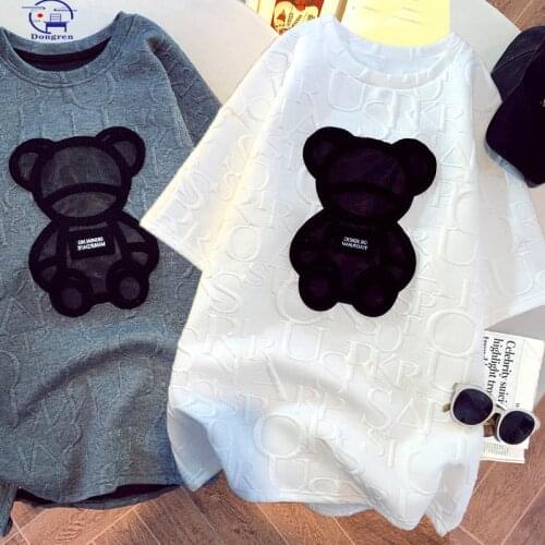 Print T-shirts Women Summer 2021 Graphic Tees Funny Cute teddy bear Shirts For woman tshirts Loose Crew Neck Harajuku Tops