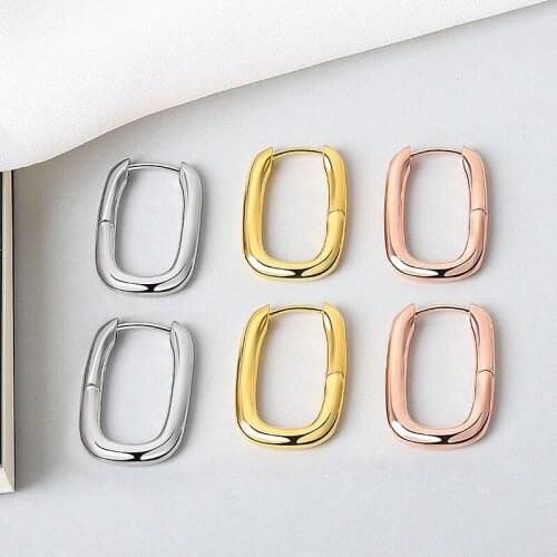 Dreamhonor 2021 Newest Design Fashion Style 925 Silver U-shaped Oval Ear Hoop Earrings For Woman Jewelry Accessories