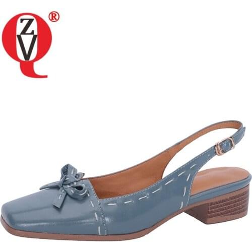ZVQ Woman summer New Style Genuine Leather Sandals Square Toe Bowknot lovely sweet Solid color Concise Comfortable ventilation