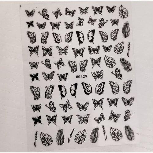3D Stickers for Nails Black Butterfly Lace Leaf Grass Design Nails Art Decoration Manicure Sticker Sliders Nail Foil Accessories