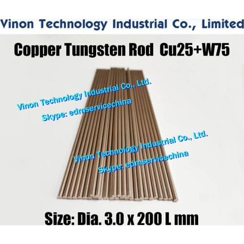 5PCS PACK) Dia. 3x200mm Copper Tungsten Rod W75 (Copper 25%+Tungsten 75%), edm Tungsten Copper Alloy Electrode Round Bar