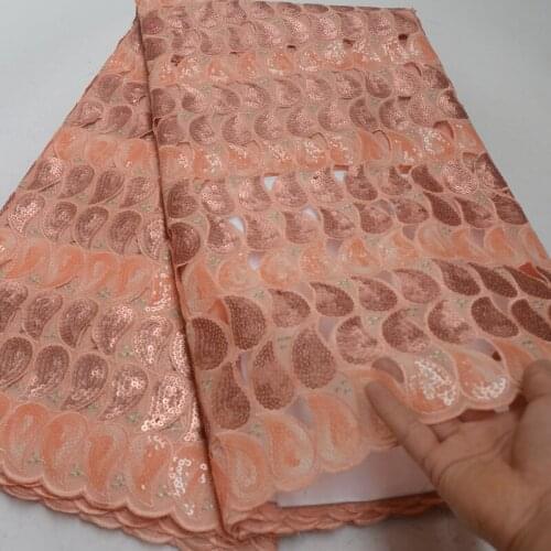 5yards/pc) High grade peach African hand cut organza lace fabric with beautiful and neat sequins embroidery for party POL123