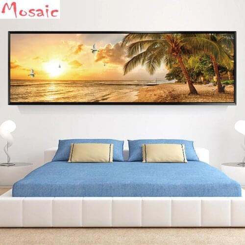 5D Diy Diamond Painting Cross Stitch Beach Picture Dusk Sea full square round Diamond Embroidery Seascape picture for room Decor