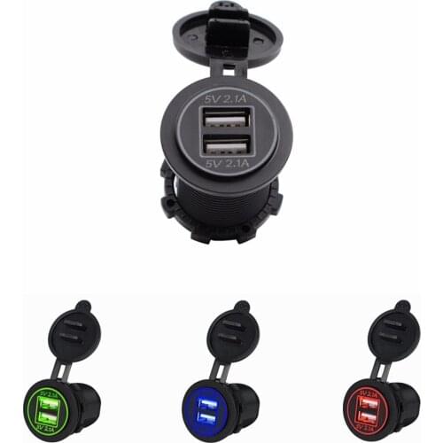 Car Motorcycle Waterproof Dual USB Charger Adapter Vehicle Power Supply Socket for Iphone Android Ipad GPS MP4 12/24V To 5V