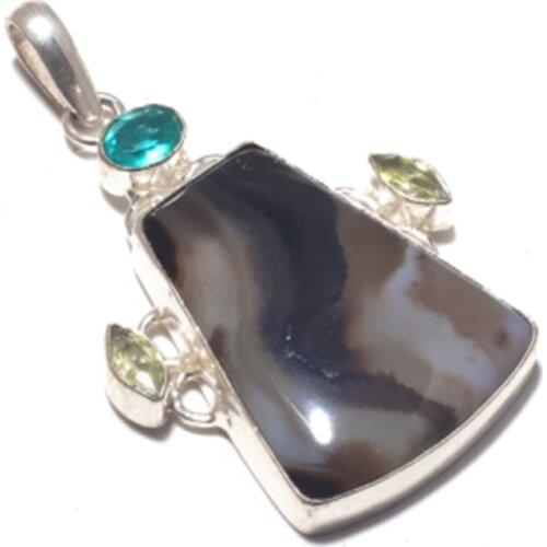 Botswana Agates Pendant Silver Overlay over Copper , 61 mm , P7328