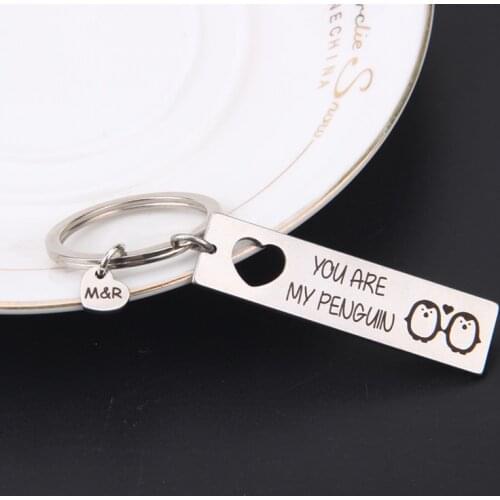 Keychain Custom Engraving Bag Charm You Are My Penguin Creative Couple Keyrings Lovers Souvenir Two Name Initials Personality
