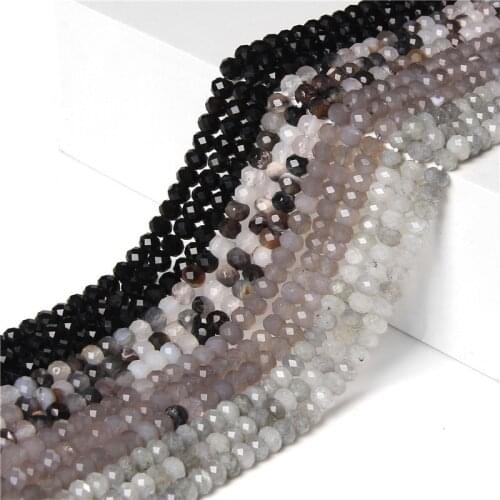 Wholesale Black Onyx Agat Faceted Wheel Stone Beads 15.5" 4*6 mm Polished Reiki Mixed Quartz Abacus Beaded For DIY Making Earing