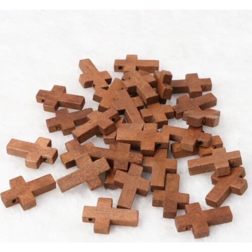 Natural Wooden Faceted Wooden Cross Geometric Spacer beads For Jewelry making Handmake DIY Accessory 23x15mm 50pcs KL82