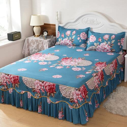 One Piece Set Comforter Bedding Bed Spreads with Skirt Elastic Fitted Sheet for King Queen Size Bedding Without Pillowcases