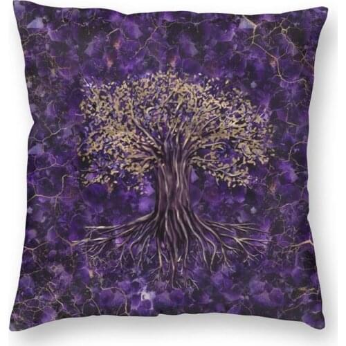Tree Of Life Yggdrasil Amethyst And Gold Cushion Cover 45x45cm Decoration 3D Print Vikings Throw Pillow for Sofa Two Side