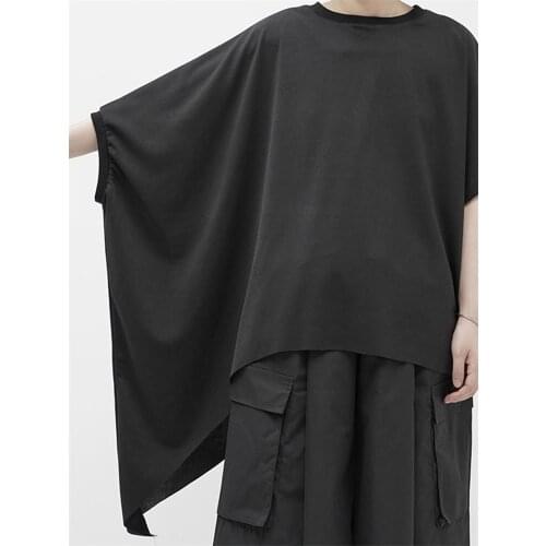 Big size couples black Yamamoto design irregular short sleeve oversize mens T-shirt half sleeve mens T-shirt