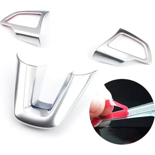 JEAZEA 3Pcs Matte Silver Car Interior Steering Wheel Trim Frame Cover Sticker Decoration For Ford Focus 2015 2016 2017