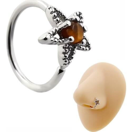JHJT Men Women Tiger Stone Nose Piercing Body Jewelry Nose Hoop Nostril Ring Tiny Starfish Helix Cartilage Tragus Ring 20G