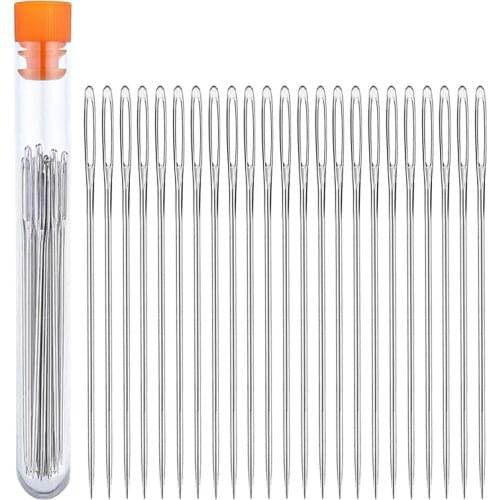 KAOBUY 23Pcs Large Eye Metal Needles Cross Stitch Knitting Crochet Hook Set with Plastic Bottle DIY Sewing Needle Accessories