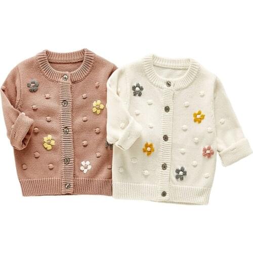 Baby Girls Cardigans Sweater Girls Floral Embroidered Crochet Sweater Jackets Spring Autumn Outwears Ball Cardigan Coat Tops