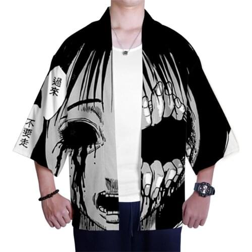 Japanese famous horror comics 3D Japanese kimono junji ito Kimono summer Women/Men Cool Short Sleeve streetwear Kimono T-shirt