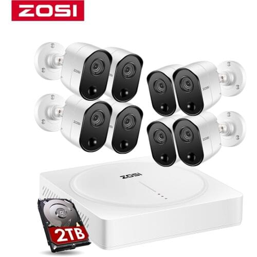 ZOSI 8CH 5MP DVR Kit PIR CCTV Security System with 2TB HDD and 5MP IR Outdoor Waterproof Camera Video Surveillance Kit