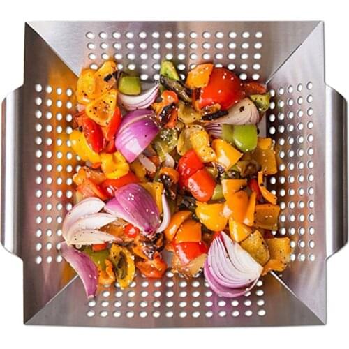 Stainless Steel Barbecue Basket Grill Pan with Leaking Plate BBQ Drainer Drying Pan Fried Chicken Pan Food Vegetable Basket Tray