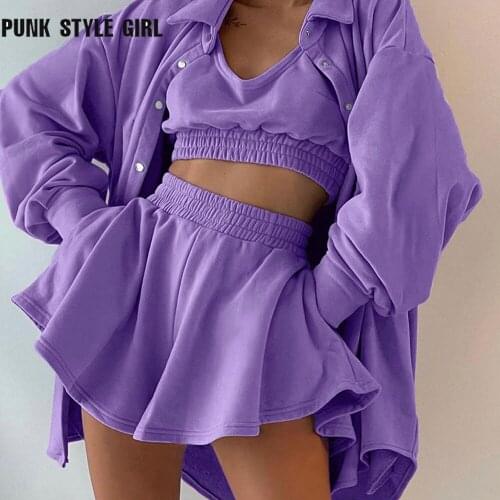 Y2k Streetwear Suit Leisure Sportsuit Top Kpop Egirl Korean Three-piece Set Solid Color Loose Lazy Fashion Autumn Clothes Suit