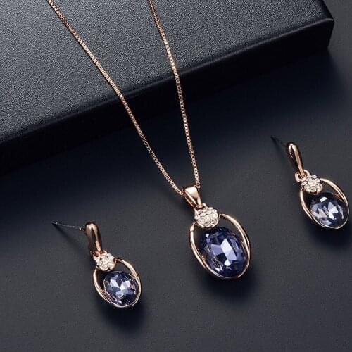 Fashion wedding jewelry necklace temperament oval zircon necklace earrings set female party birthday gift