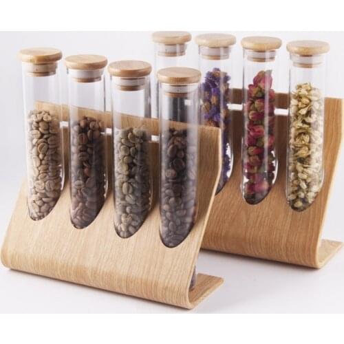 Creative Coffee Beans Tea Display Rack Stand Cereals Canister Glass Test Tube Sealed Storage Rack Clear Glass Bottle Rack