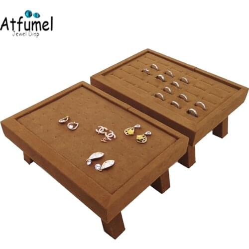 Creative Wood Ring Jewelry Organizer Showcase Velvet Earring Jewelry Storage Bench Stand Show Store Mall Jewelry Display Prop