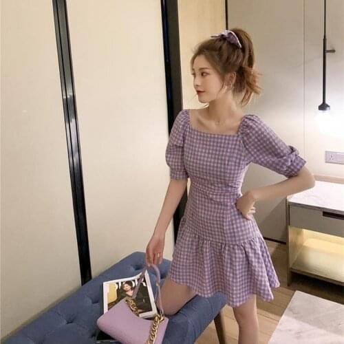 2020 summer teenage girls 12 years old purple dress princess costume plaid elegant