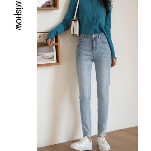MISHOW 2021 Spring Jeans For Women Streetwear Demin Pencil Pants High Waist Skinny Trousers Female Bottom MX21A2265