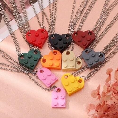 Trendy Couples Brick Heart Pendant Shaped Necklace for Women Men Friendship 2 Piece Beads Chain Necklace Jewelry Wedding Gift