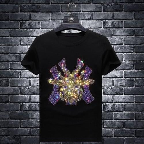 Spider 2021 Rhinestones T Shirts Men Brand Short Sleeve Fashion Man Streetwear O Neck Slim Modal Cotton Tshirts Plus Size 7XL