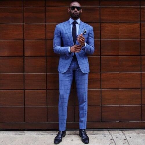 Personality Glen Plaid Grooms Wear Two Pieces Slim Fit Best Men Business Clothing Jacket Pants