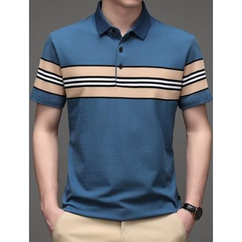 2021 summer new short-sleeved striped cotton POLO shirt loose and comfortable plus size lapel T-shirt