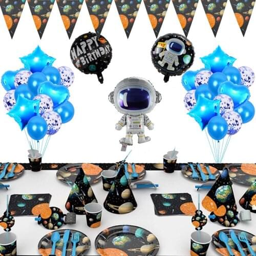 Outer Space birthday Theme Disposable Tableware Set Astronaut Balloon Space birthday party decorations kids boy party supplies