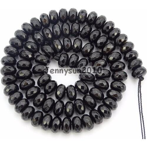 Natural Black Onyx Gems stones 5mm x 8mm Faceted Rondelle Spacer Loose Beads 15'' Jewelry Design 5 Strands/Pack