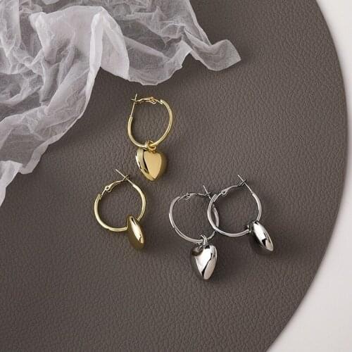 Origin Summer Minimalist Love Heart Hoop Earings for Women Girls Textured Fashion Metal Circle Hook Earings Jewelry Pendientes