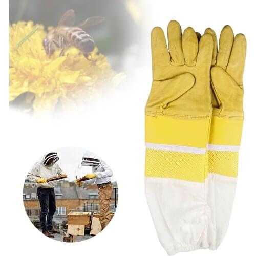 Beekeeping Gloves Yellow Sheepskin Breathable Net Cotton Protection Cloting Suit Equipment Anti Bee Sting Apiculture Tool