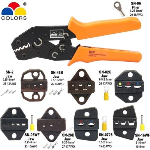 SN-06 Crimping Plier 0.25-6mm2 Non-Insulated Terminals 190mm Ratchet Clamp Pliers 20-10AWG Crimper Jaw Set Crimping Tools