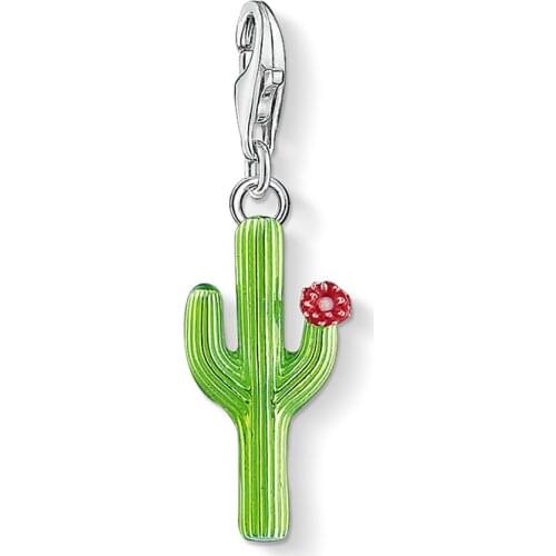 Cactus with Flower Charm For Women Girls Trendy 925 Sterling Silver Jewelry Fit Bracelet Necklace Phone Chain Keyring Pendant