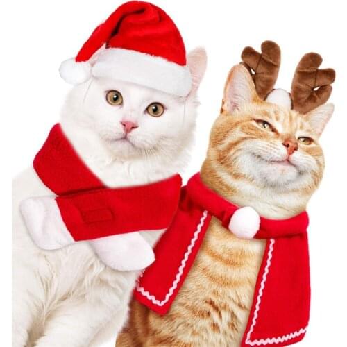 Cat Christmas Cosplay Costume Clothing Set Halloween Chats Funny Dog Accessories Outfit Hat Scarf Xmas Pet Santa Rabbit Supplies