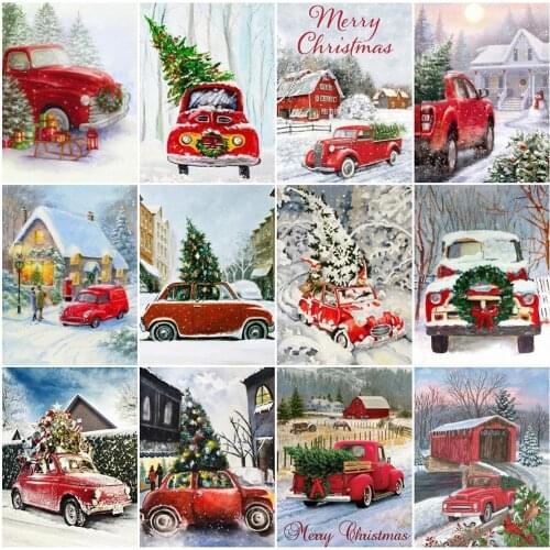 DIY Diamond Painting Christmas Full Square Diamond Embroidery Winter Landscape Car Mosaic Rhinestones Hobby Art
