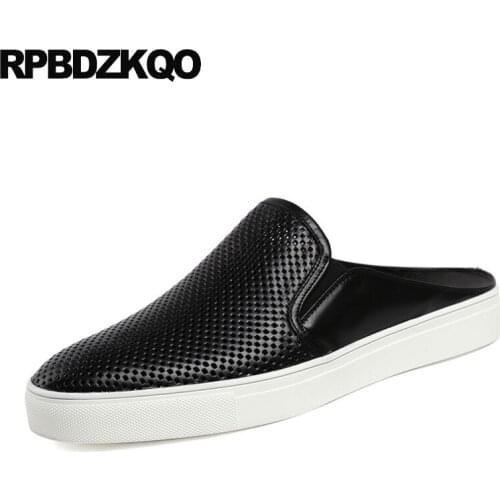 Slides Mules Luxury British Style Cow Leather Sandals Genuine Black High Quality Real Breathable Half Men Summer Hollow Shoes