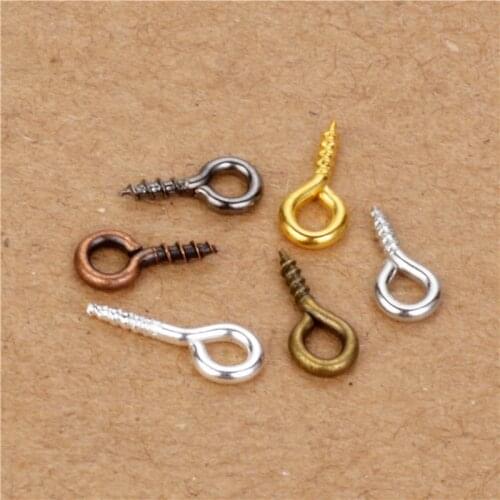200pcs 6 Colors Small Tiny Mini Eye Pins Eyepins Hooks Eyelets Screw Threaded silver/gold/red copper 9x4mm for jewelry