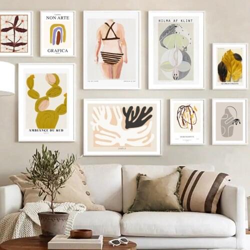 Nordic Poster Abstract Cactus Corals Line Geometry Flower Leaf Woman Wall Art Canvas Painting Wall Picture For Living Room Decor