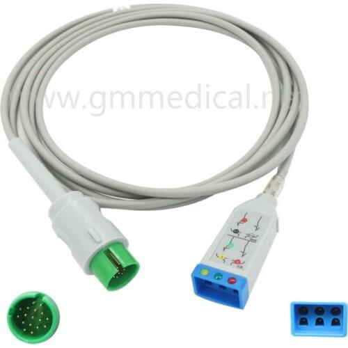 Compatible With Spacelab 90496/90369/90367 Ulttraview 3-Lead Tru-Link ECG Cable For Patient Monitor 17pin IEC/AHA