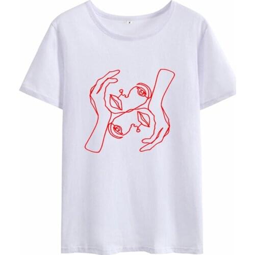 2021 New Womens T-shirt Stick figure Printed Womens Casual Summer Tshirt O-neck White Short Sleeve Lady T shirt Simple Tshirt