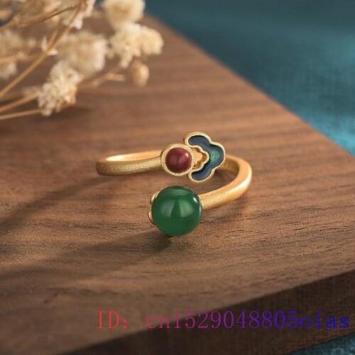 Green Jade Ring Women Natural Chalcedony Gifts 925 Silver Gemstone Charm Jewelry Men Crystal Fashion Zircon Amulet