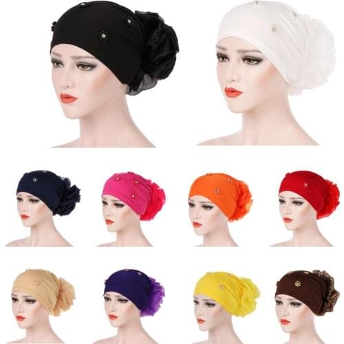 Winter Hats For Women Fashion 2019 Women Beading India Hat Muslim Ruffle Cancer Chemo Beanie Scarf Turban Wrap Cap Bonnet Femme