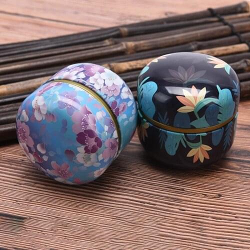 1PC Tea Containers Japanese-Style Herbal Small Candy Snacks round Cans Mini Portable Tinplate Cans Packing Box Multicolor